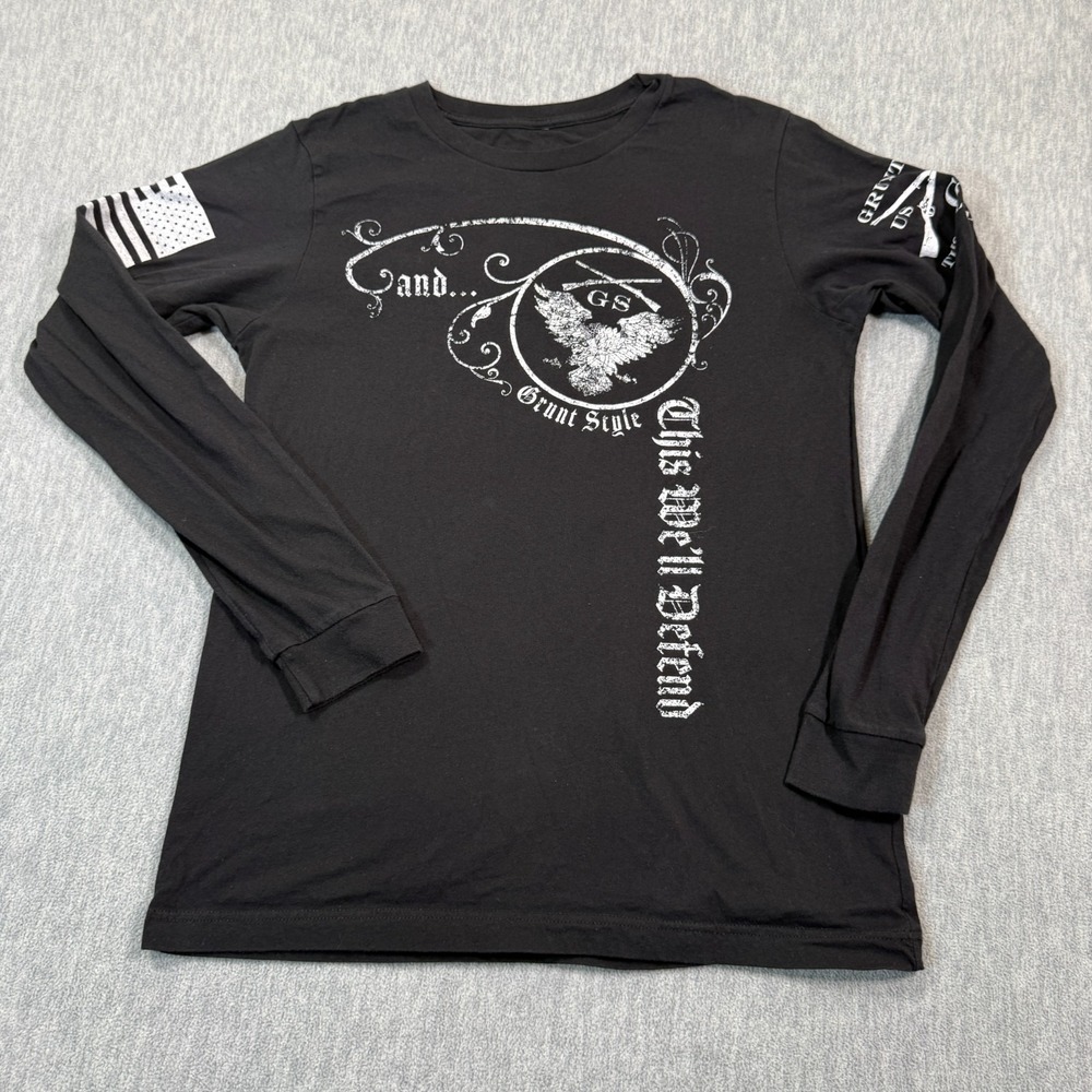 Grunt Style Shirt Wome M Black Graphic Long Sleeve This We'll Defend Patriot USA